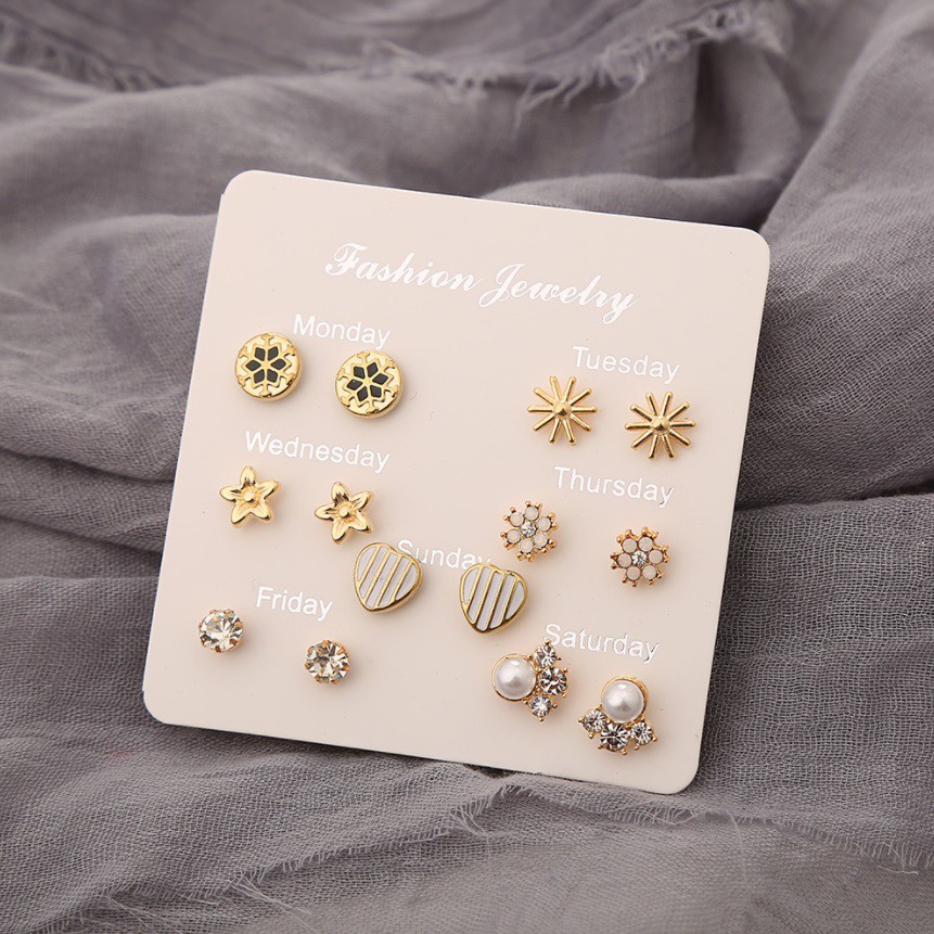 7 Pasang Anting Tindik Tusuk Set #2 Satu Minggu Week Ins Korea Fashion Plug Earrings Korean Style