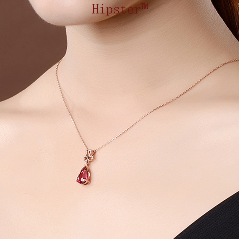 New Hot Sale Fashion Luxury Diamond Temperament Red Crystal Pendant Clavicle Chain