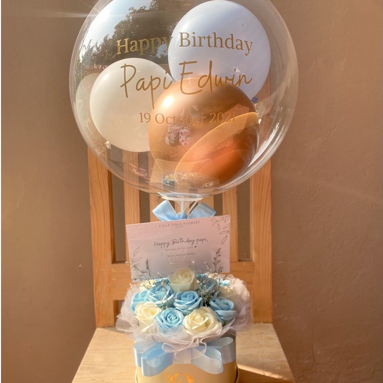 [PO 1 HARI] SOAP BLOOM BOX + STUFFED BALLOON - BUNGA SABUN DAN BALON / bunga sabun / dekorasi / buke