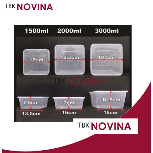 [25PCS]Thinwall 2000ml SQUARE food container box tempat makan plastik kotak nasi penyimpanan makanan kulkas