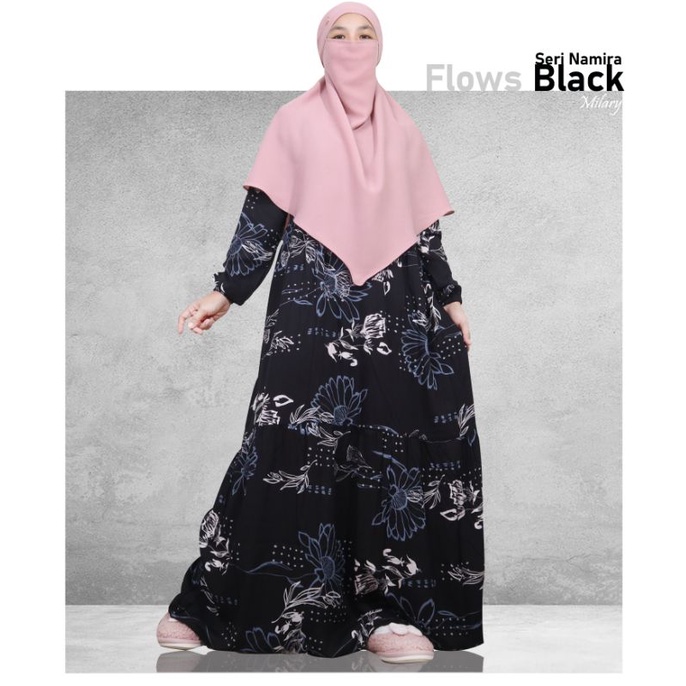 HOMEDRESS GAMIS DASTER BAJU MUSLIM DEWASA MILARY RAYON HITAM UNGU MAUVE - FLOWS