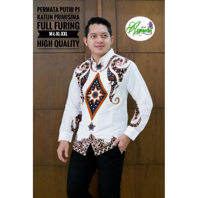 Batik Lengan Panjang Pria Warna Putih Kemeja Batik Warna Putih Terbaru PERMATA PANJANG Batik Solo