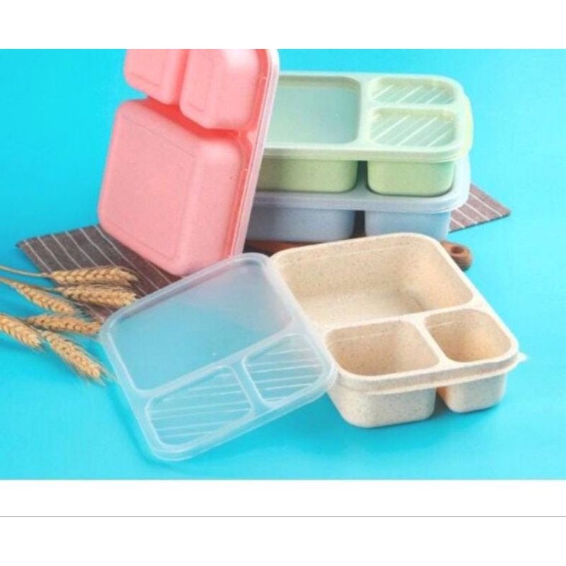 Tempat Makan Lunch Box 3 Sekat Bahan Jerami Gandum Wheat Straw