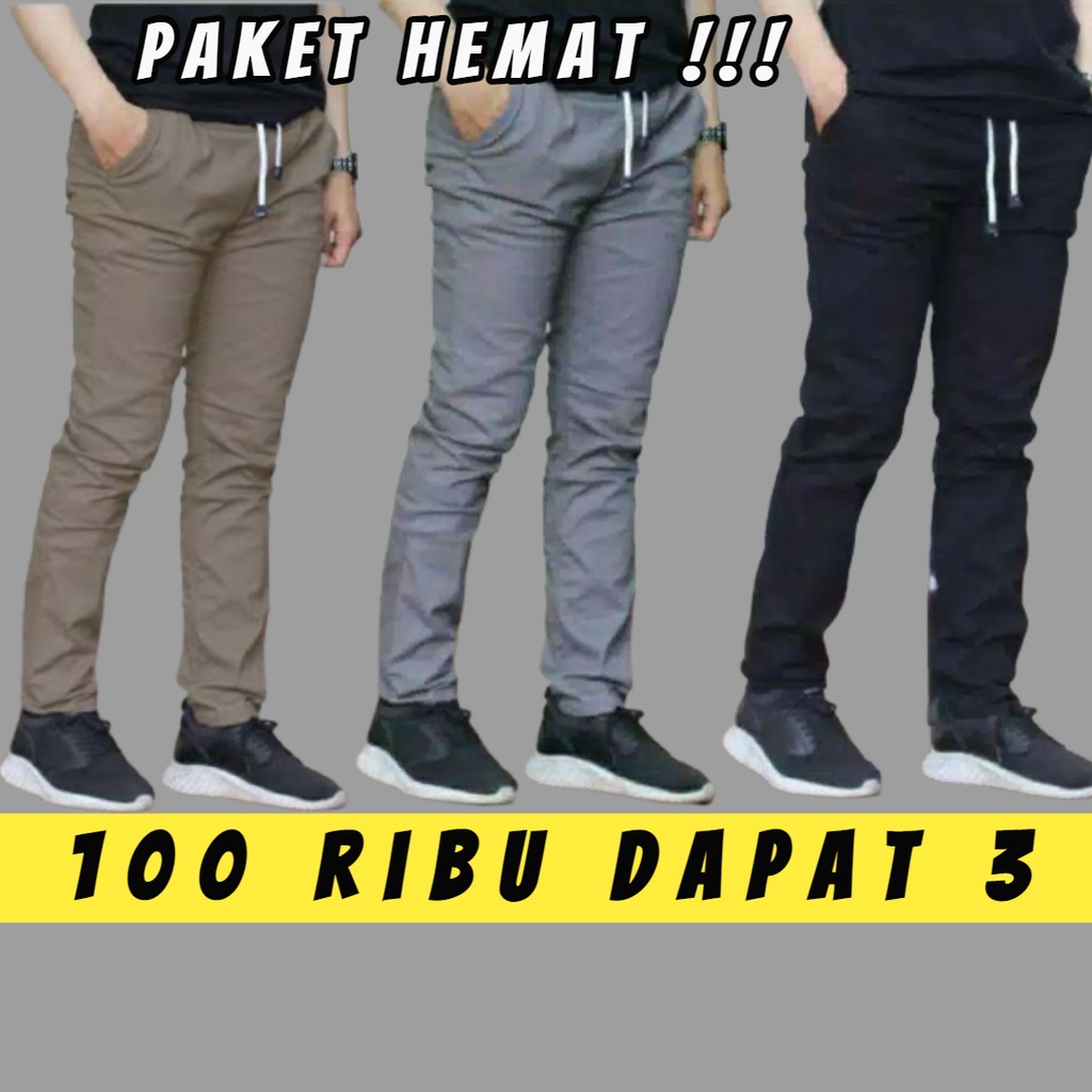 100 Ribu Dapat 3 Pcs Celana Chino Panjang Cowok Pinggang Karet Celana Kolor Celana Lelaki Celana Chino Pria Celana Panjang Pria Kekinian Model Terbaru Termurah