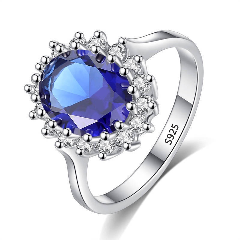 Cincin Silver Hias Sapphire Biru Gaya Princess Untuk Wanita Charms