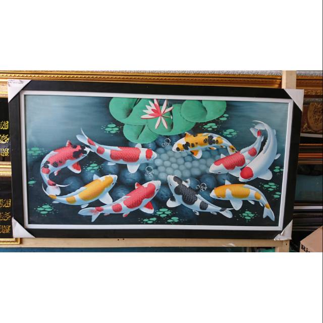 

(Original) Lukisan Koi kanvas tebal 71x131cm