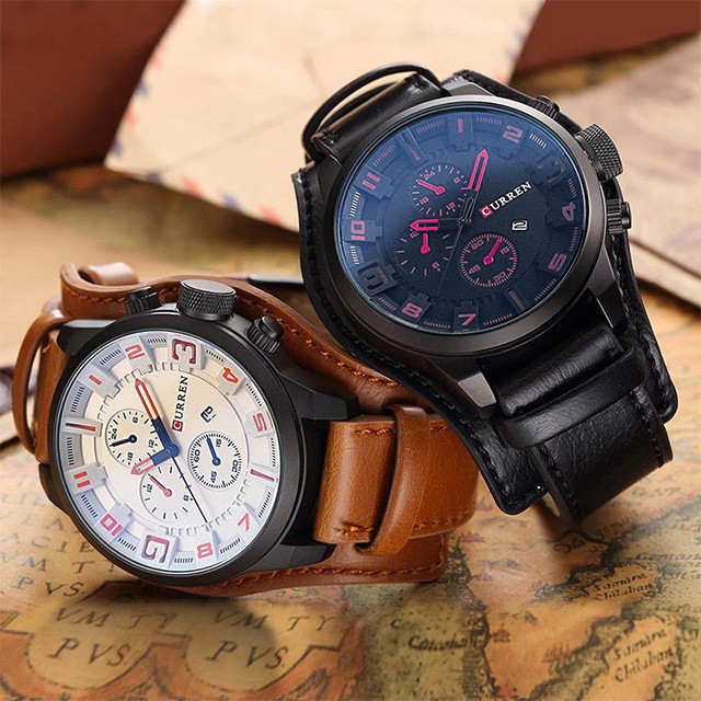 CURREN 8225 Jam Tangan Pria Analog Tali Kulit Chronograph Tidak Aktif WATCHKITE WKOS