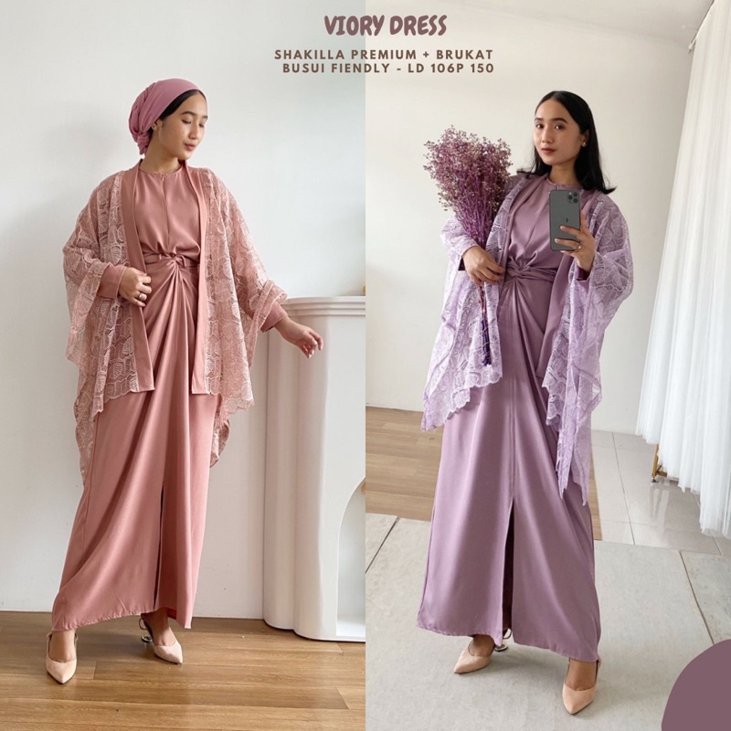Viory Dress With Outer Brukat/Set 2 In 1 Ld 106/Dress With Inner/Gamis Kondangan/Set Kondangan
