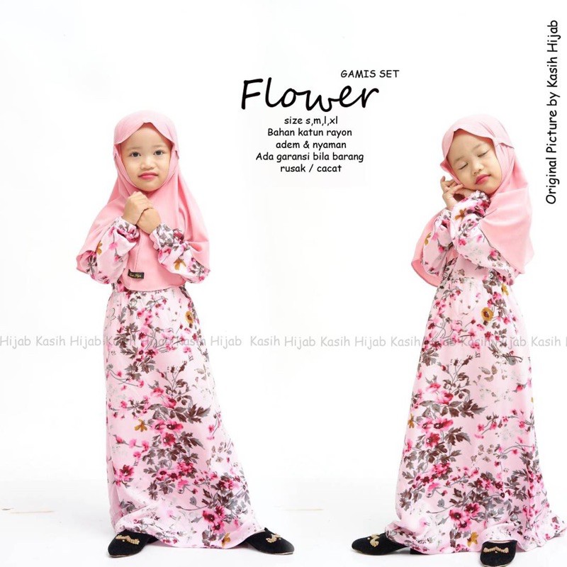 Gamis anak murah/Gamis anak katun rayon/Gamis anak flower by kasihhijab (Gamis saja)
