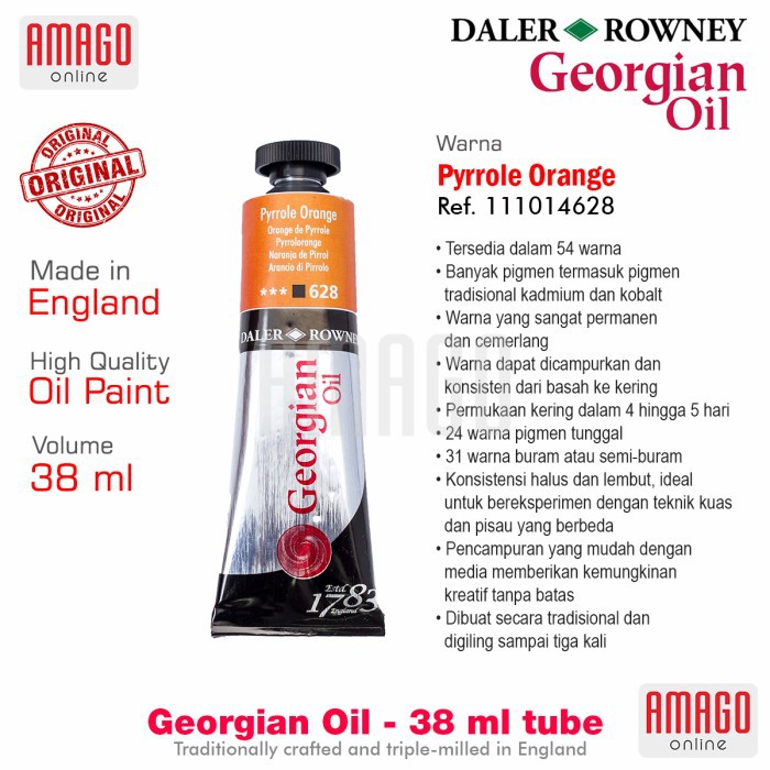 DALER-ROWNEY - GEORGIAN OIL 38 ml - PYRROLE ORANGE - 111014628