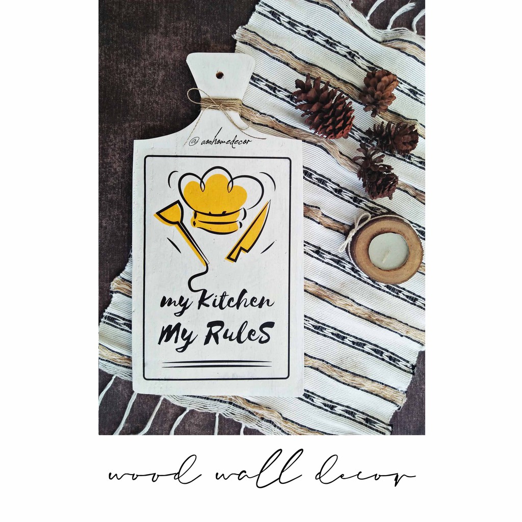 WALL DECOR MURAH | HIASAN DINDING DAPUR | HIASAN DINDING KAMAR MURAH | 100% KAYU +/- 34 CM PUTIH V2