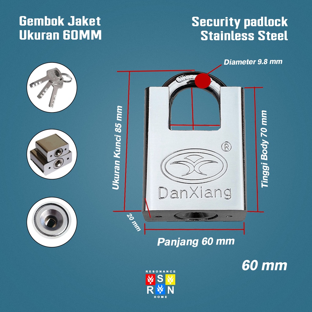 Kunci Gembok Rumah Model Jaket 60mm | Gembok Gerbang Pagar Pintu | Top Security Padlock Resonance Home