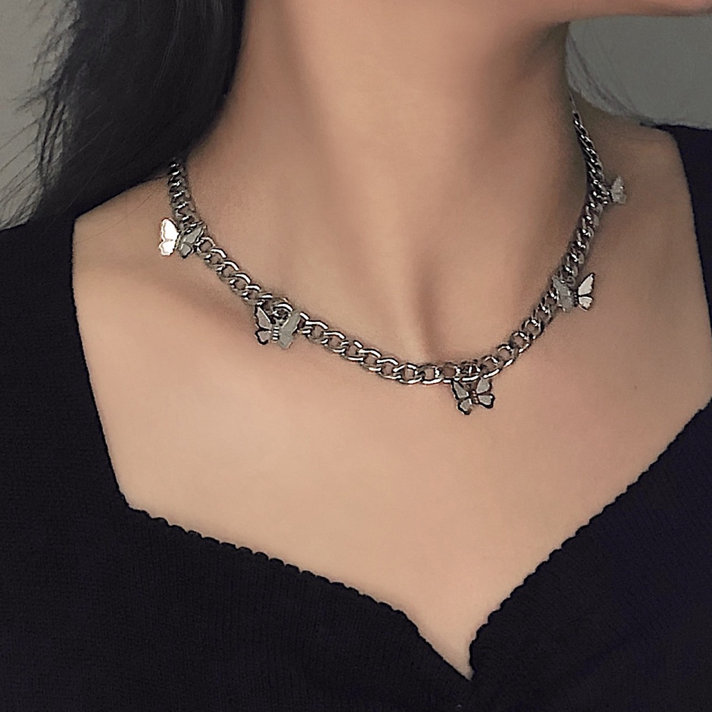 Gaya Korea ins beberapa titanium steel elegan kupu-kupu kecil kalung wanita trendi temperamental min