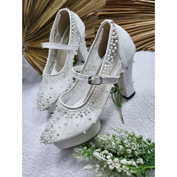 sepatu Wedding wanita Maudi putih 10cm