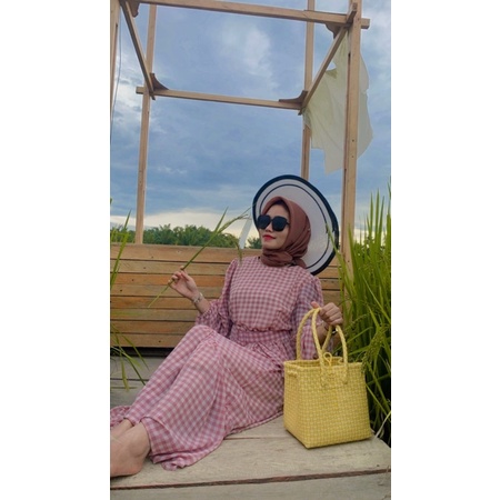 Oneset rok hijau kotak kotak free belt