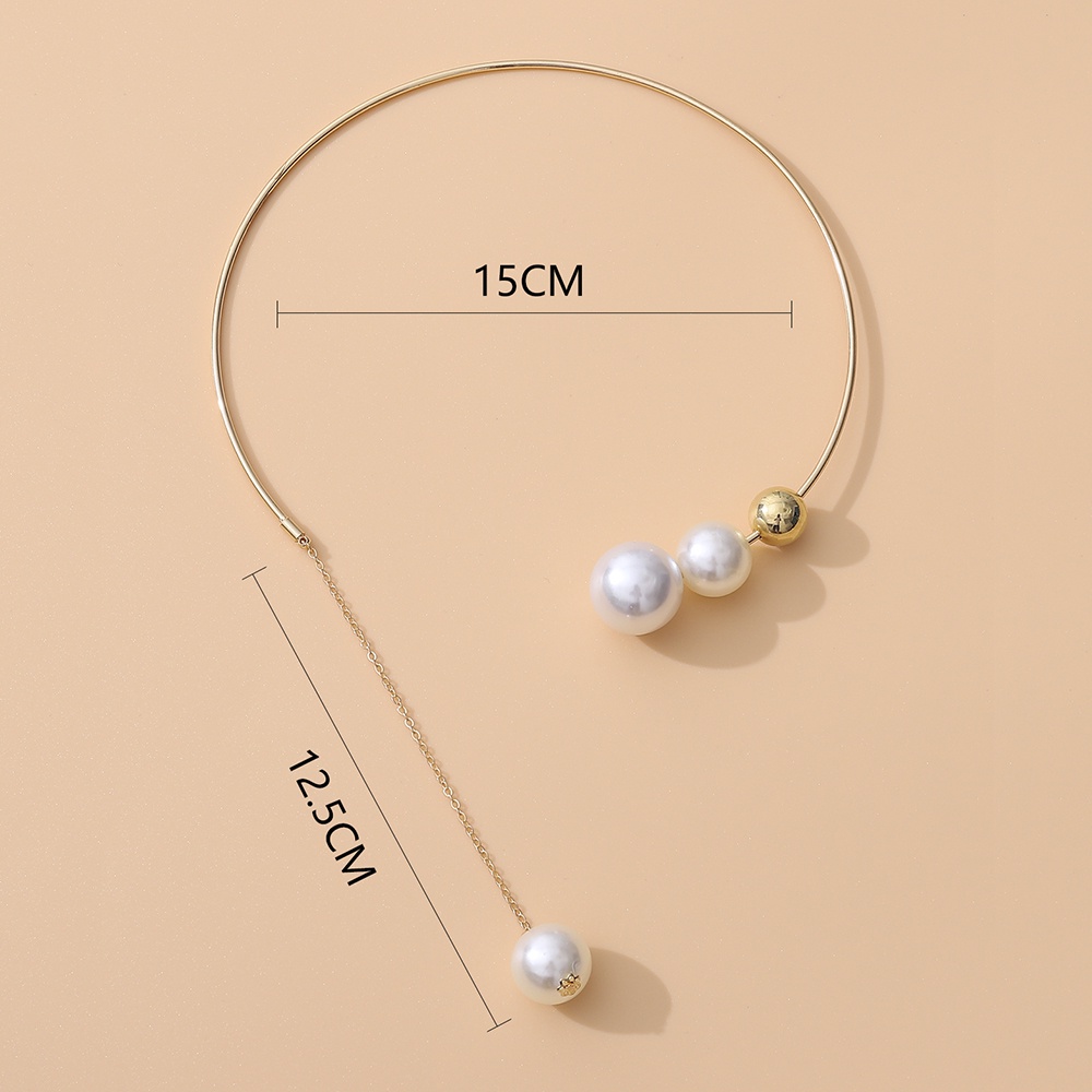 Kalung Rantai Klavikula Liontin Mutiara Geometris Gaya retro Untuk Wanita