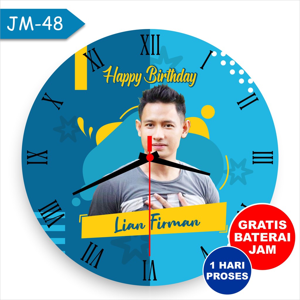 Jam Dinding Kayu Hadiah Graduation Wisuda Custom Nama Biru Laki-laki Pria Cowok Murah Ultah Kamar Ka