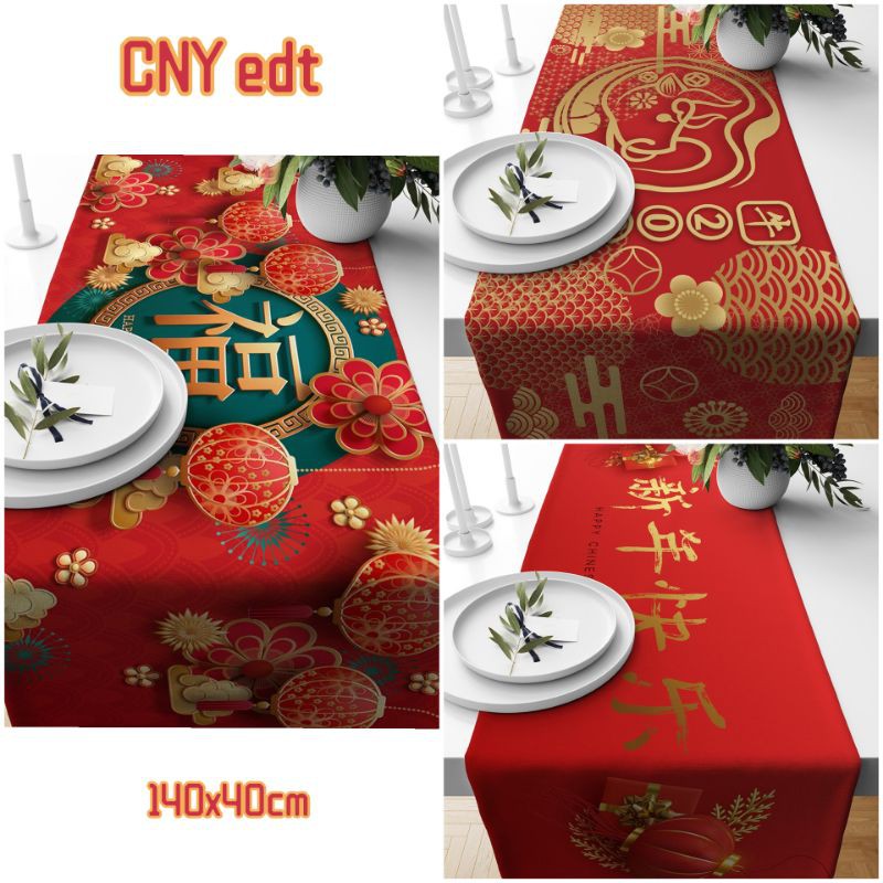 TABLE RUNNER TAPLAK MEJA PRINT MOTIF IMLEK ORIENTAL CNY CHINESE NEW YEAR 140X40CM DAN 230X40 CM