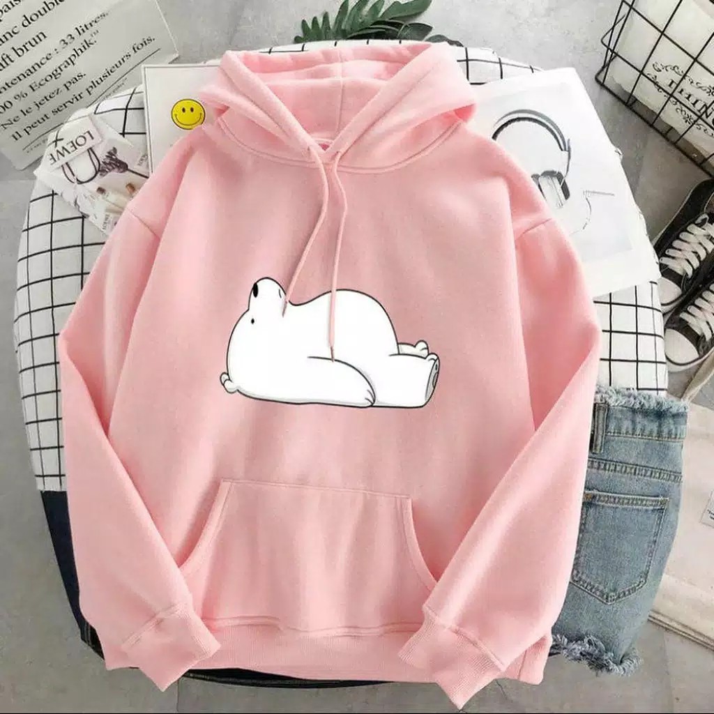 SLEEP BEAR CUTE Sweater Hoodie Wanita Bahan Fleece-1