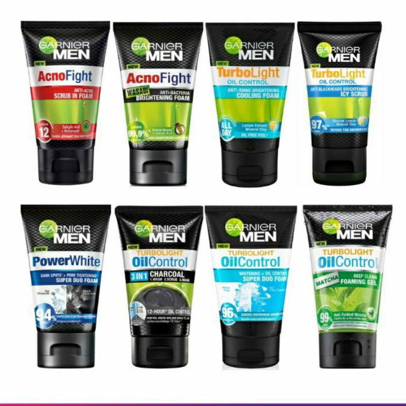 GARNIER MEN SERIES FACIAL FOAM 100ML ACNO FIGHT | POWER WHITE | TURBO LIGHT OIL CONTROL