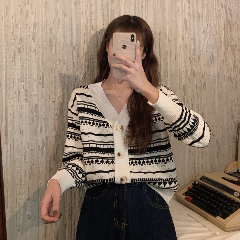 yikoo-Korean style kardigan rajut wanita outher V-neck  cardigan wanita