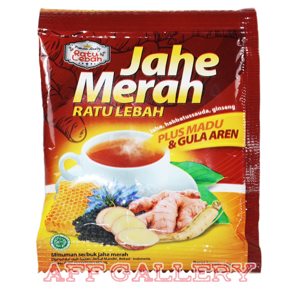 Jahe Merah Ratu Lebah Plus Madu & Gula Aren Sachet - Jahe, Habbatussauda,Ginseng