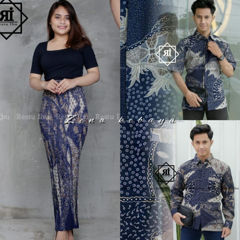 COUPLE ROK BATIK KEMEJA BATIK COUPLE MOTIF SR NAVY