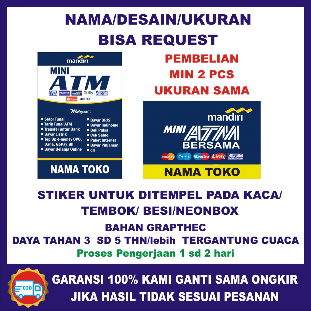 MINI ATM MANDIRI LINK STIKER untuk ditempel di kaca/neon box/tembok/besi dll