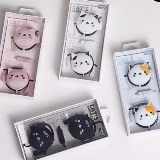 [Kn-269] / [Kn-3064] Headset Earphone Karakter Bentuk Motif Hewan Animal Kepala Kucing / Earphone Em