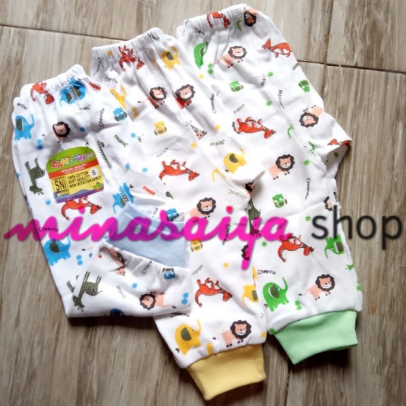 ZAHDAN 3 pcs Celana Panjang Bayi SNI Seri Putih Motif Uk. S - XL