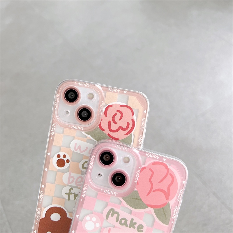 Soft Case Pelindung Lensa Anti Jatuh Motif Kelinci Beruang Kotak-Kotak Untuk iPhone 13 Pro MAX 12 11 X XR XS MAX 7 8 Plus