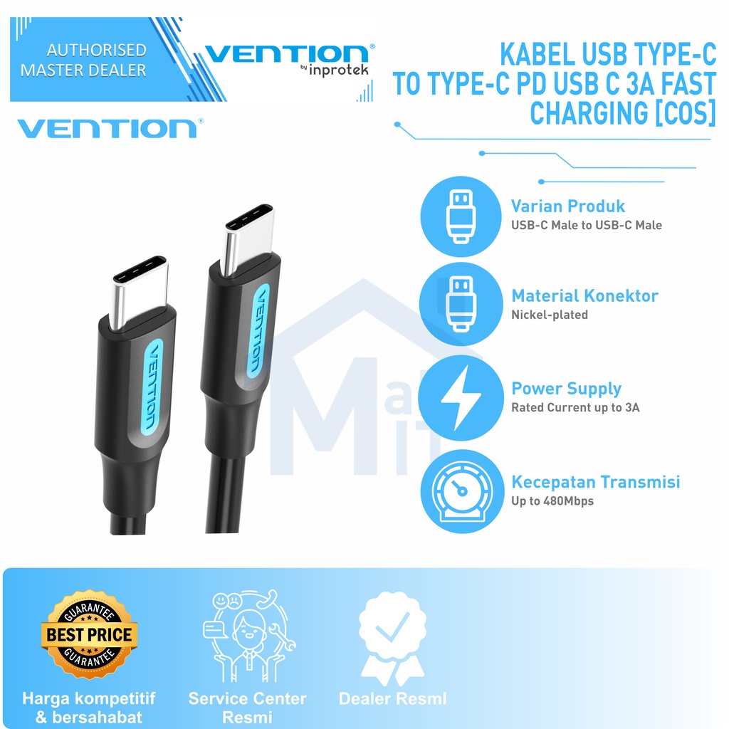 ( Bisa Cod ) Vention Kabel Data USB Type C to Type C 3A SAMSUNG XIOAMI Nintendo COS