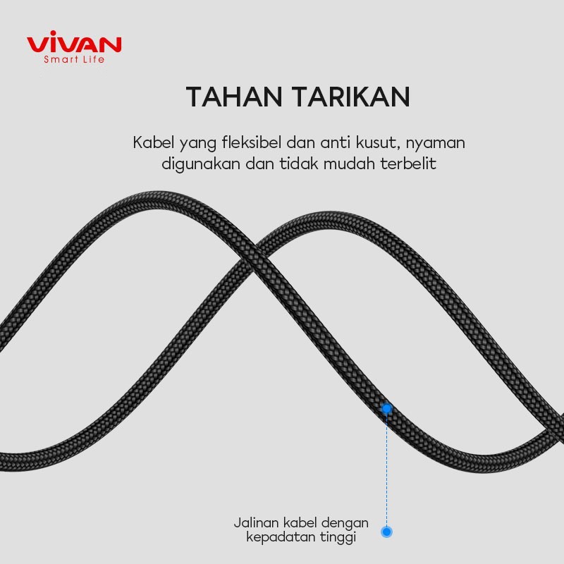 Kabel Vivan LED Light Quick Charge 1M For Iphone Type-C Micro 3A - Garansi Resmi 1 Tahun