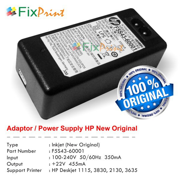 Adaptor 22 Volt F5S43-60001 Printer HP Deskjet 1110 1111 1112 GT-5810 GT-5820 3720 3721 2130 2132