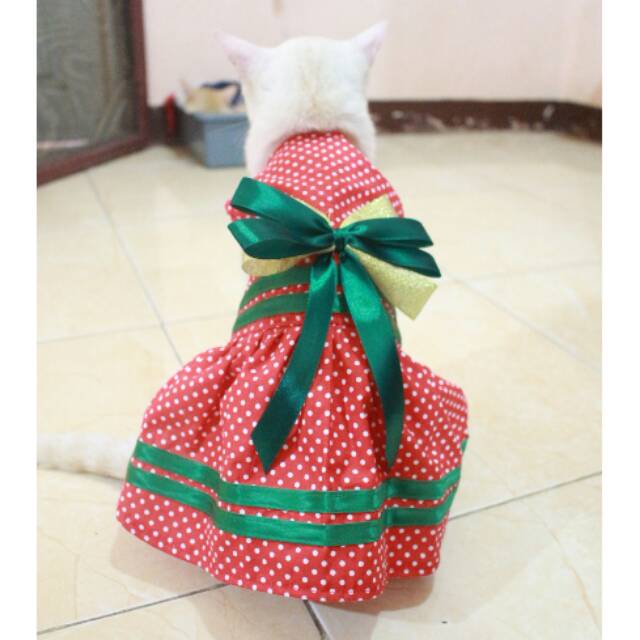 Dress red polkadot stroberry lucu untuk kucing dan anjing size S M L XL