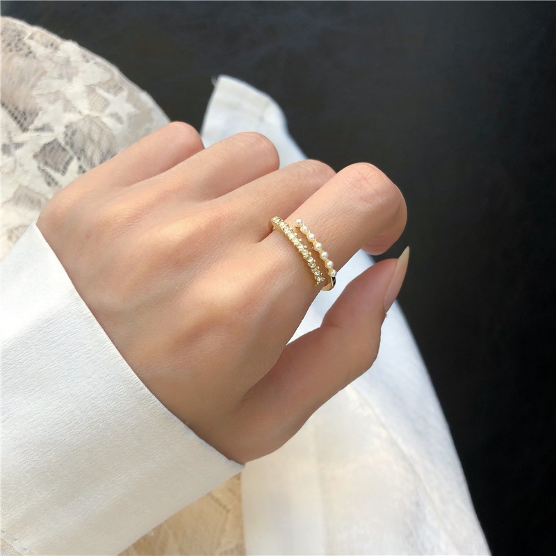 Cincin Jari Telunjuk Adjustable Aksen Mutiara Gaya Korea Untuk Wanita