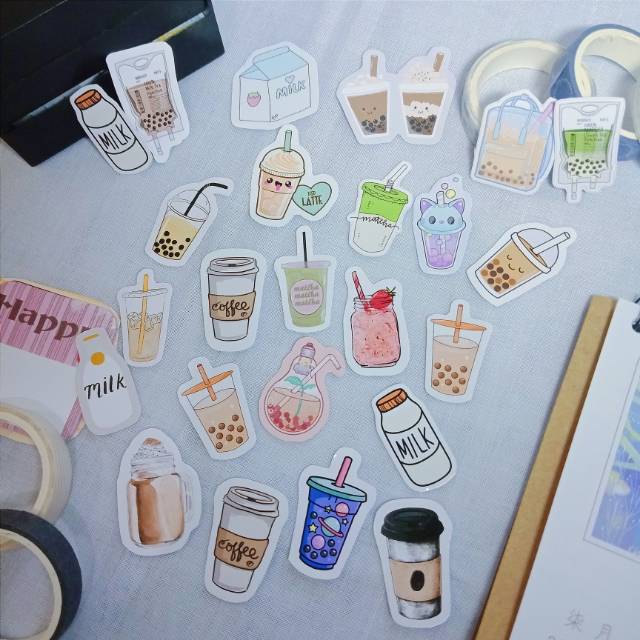 

Sticker Boba 45 pcs / sticker drink tea/stiker minuman/stiker lucu/stiker murah/scraapbook sticker