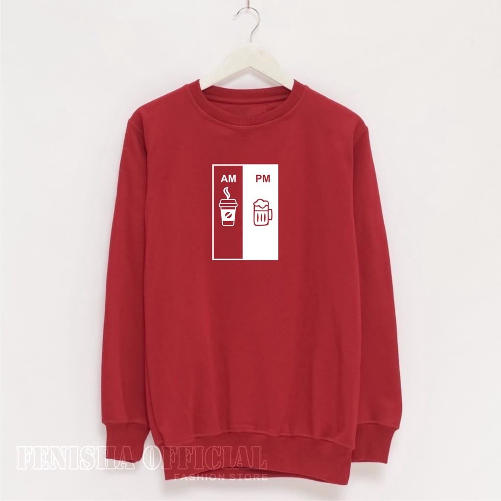 FenishaStore AM PM sweater crewneck Oversize Wanita Size M,L,XL,XXL Bisa Bayar Ditempat COD