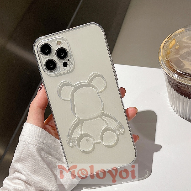 Soft Case TPU Transparan Motif Kartun Beruang 3D Untuk iPhone 11 12 13 Pro MAX 7 8 7Plus 8Plus 6 6s Plus XR 14Plus 14pro MAX X XS MAX SE 2020