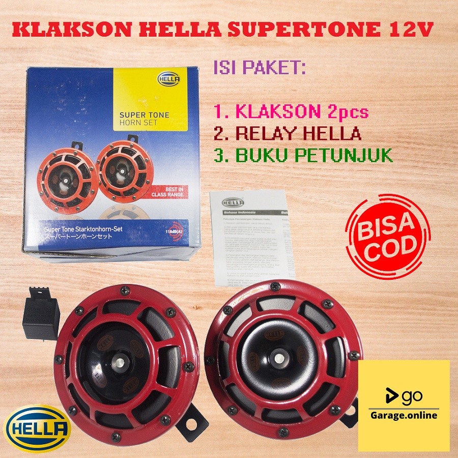 Klakson Hella SUPERTONE Merah Double Disk Red Original + Relay Hella