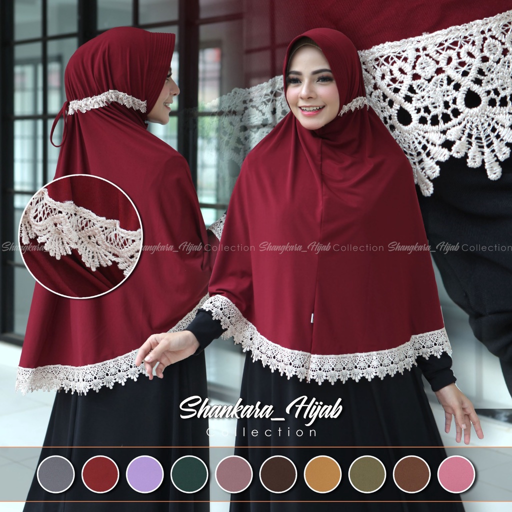 Hijab / Jilbab / Kerudung / Bergo / Khimar Instan Jersey Serut Renda XL JUMBO / Renda Serut Model Be
