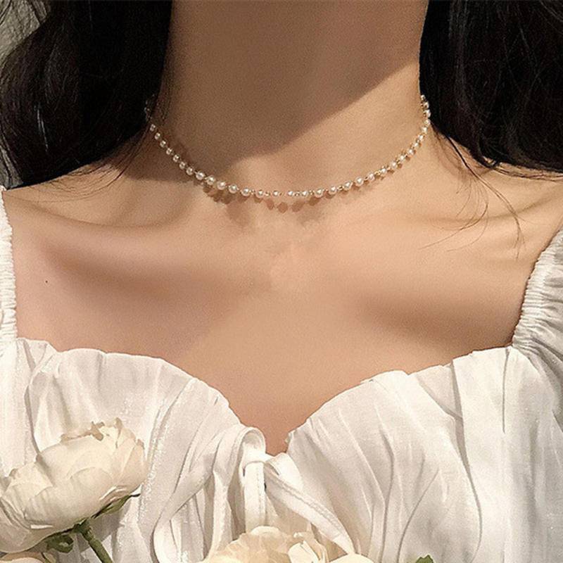 Kalung Choker Mutiara Bulat Besar Warna Putih Untuk Wanita