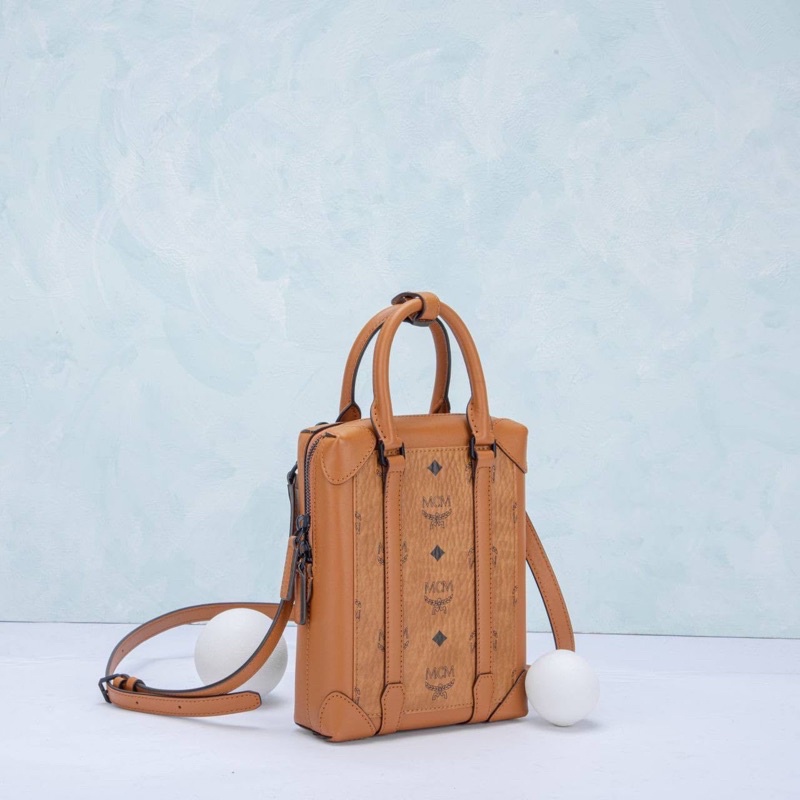 Tas mcm soft berlin mini tote bag vertical unisex cognac