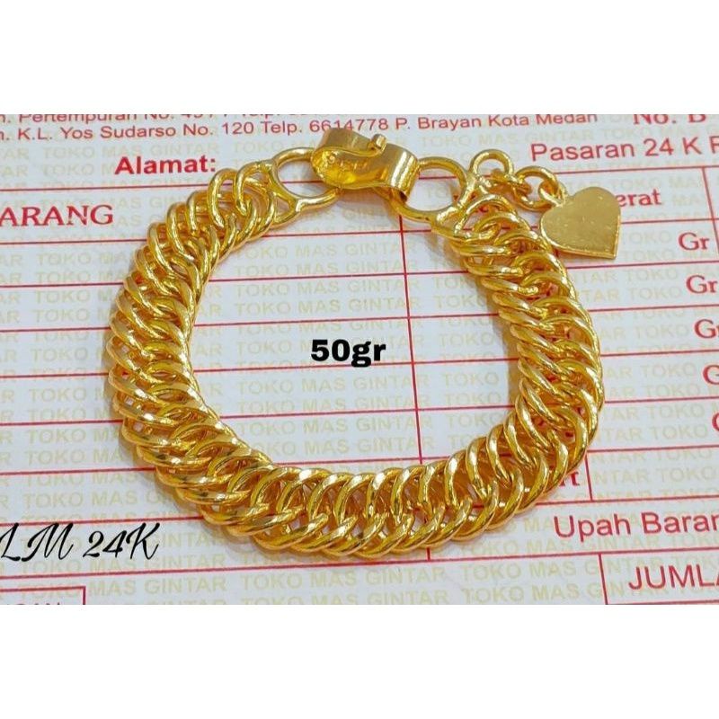 Gelang Rante Papan 50 gram Emas LM/London 24K kadar 99,99%