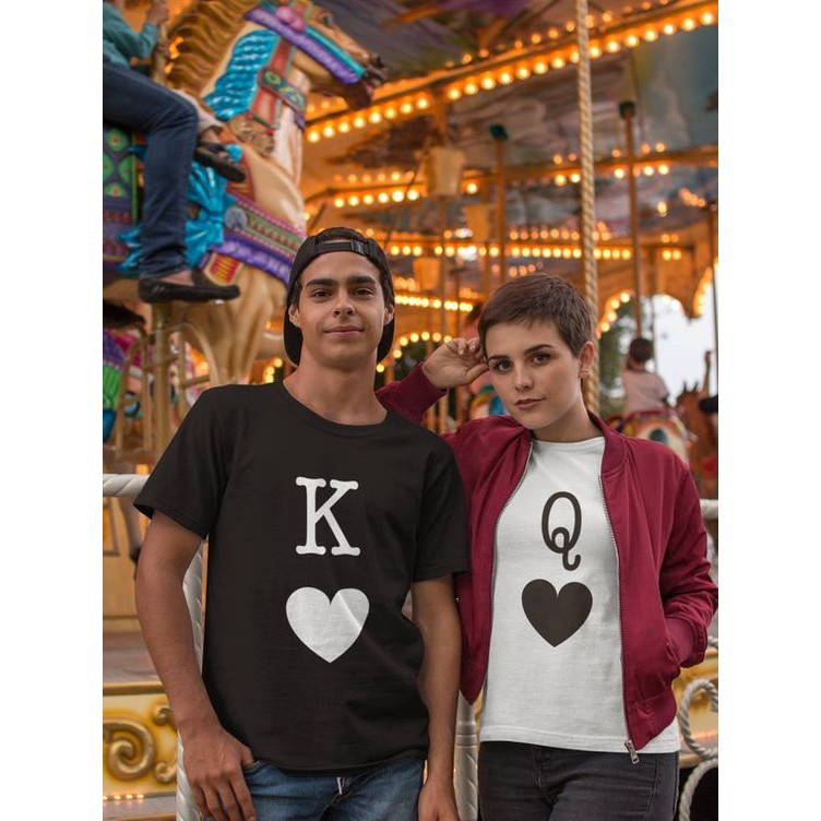 Promo!!! kaos pasangan tulisan king queen gambar mahkota keren murah trendy couple simple