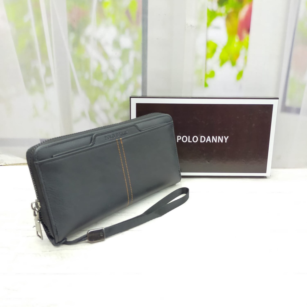 Dompet resleting POLO DANNY Import Clutch Dual Zipper Panjang Kulit PU Wanita