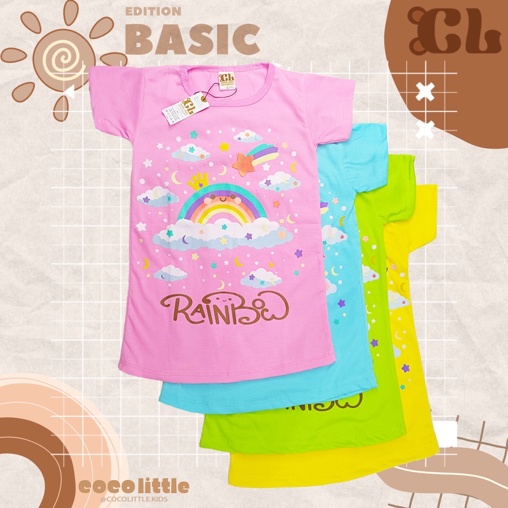 Daster Anak Perempuan | Dress Anak Motif Pelangi dan Awan | Daster E Anak | CocoLittle.Kids