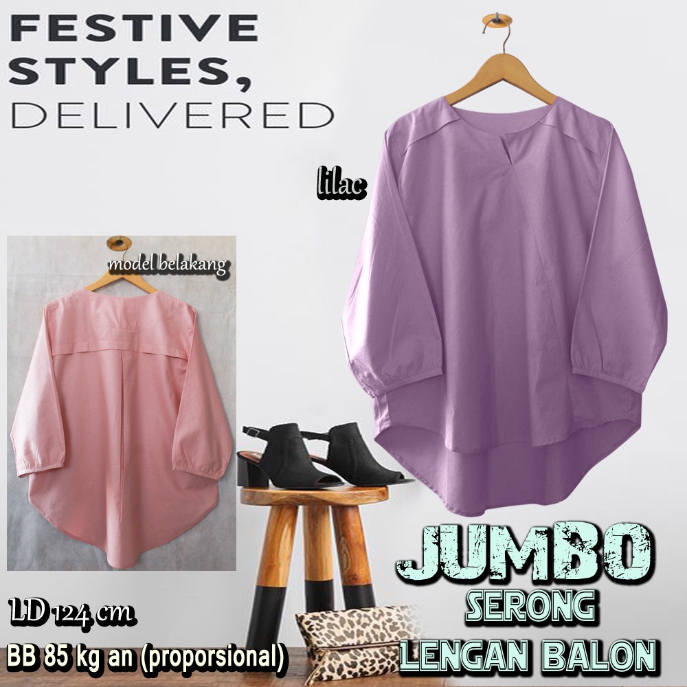 Baju Atasan Wanita / Blus Wanita Model Serong Bahu Lipat Jumbo-Lilac