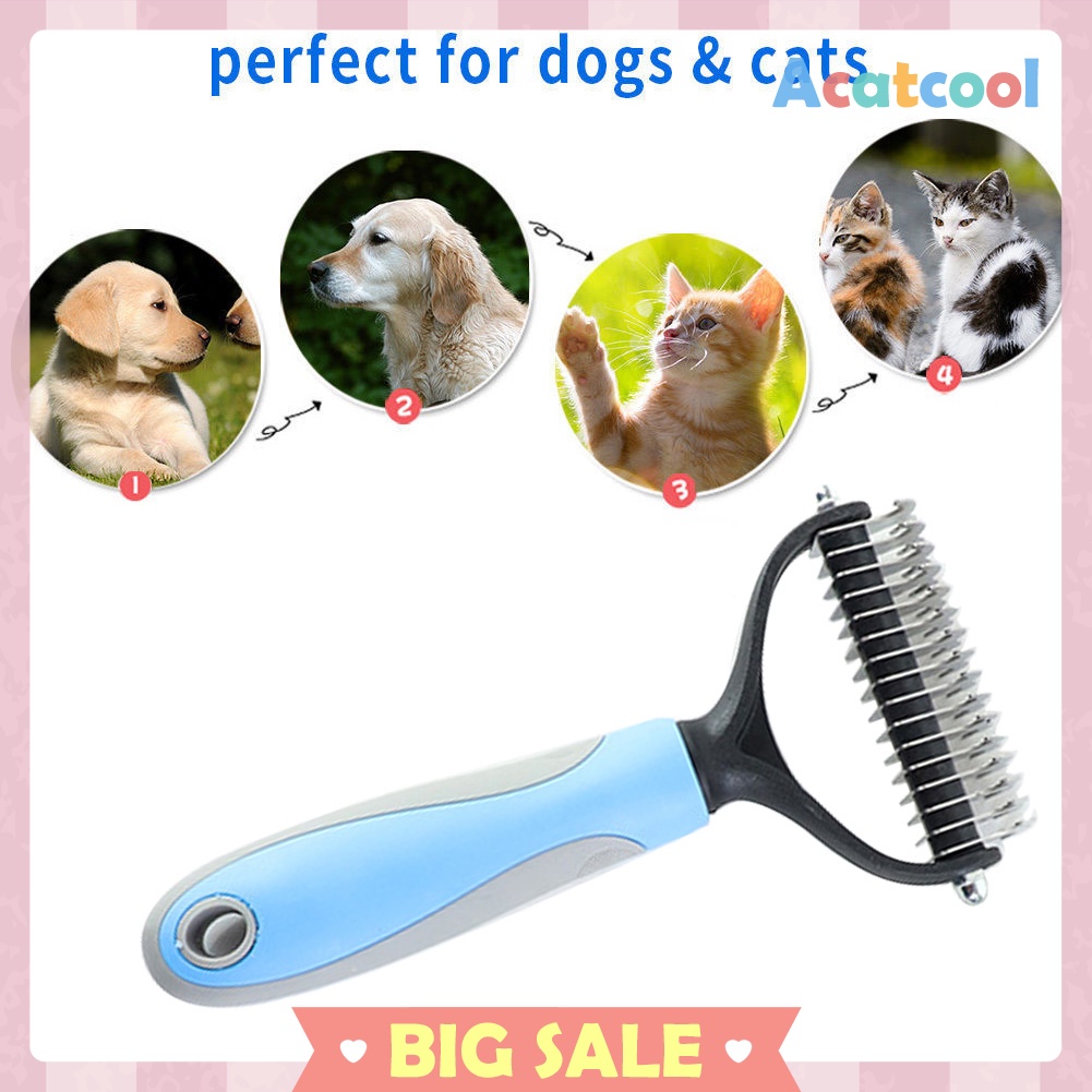 Hair Removal Comb for Dogs Cat Double-sided Detangler Dematting Pet Brush