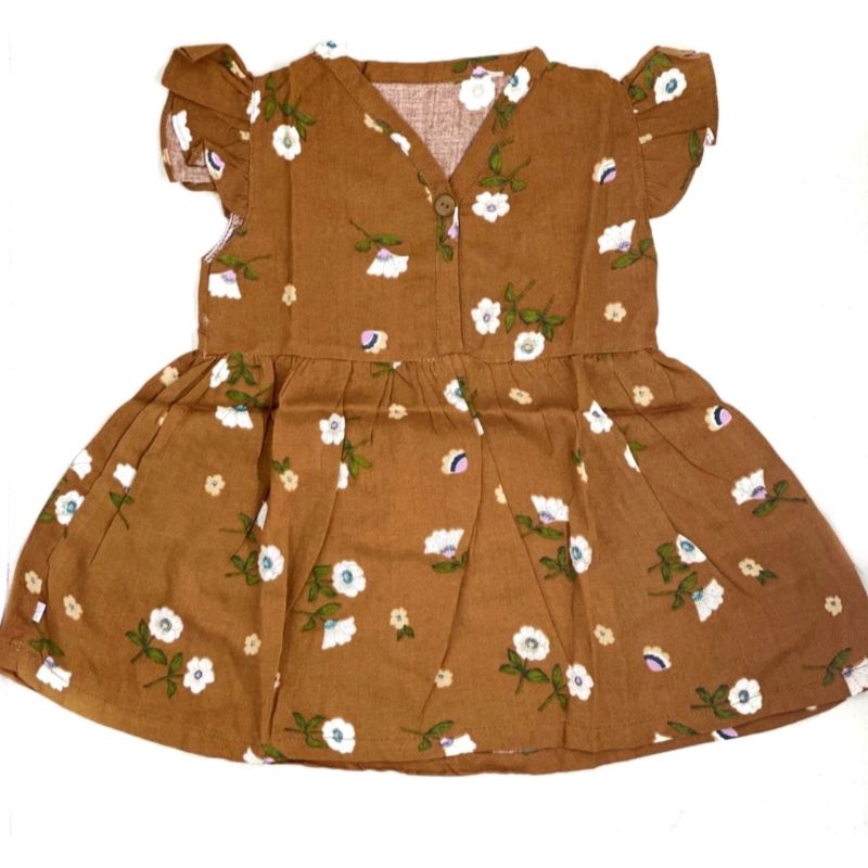 Dress Rayon Anak Bayi Perempuan / Dress Rayon Bayi / Daster Bayi / Daster Anak Perempuan / Dress Anak Termurah / Dress Bayi Termurah / Baju Bayi Terlaris / Baju Anak Terlaris / Pakaian Anak Murah / Pakaian Bayi Murah-Brown Flower 🤎